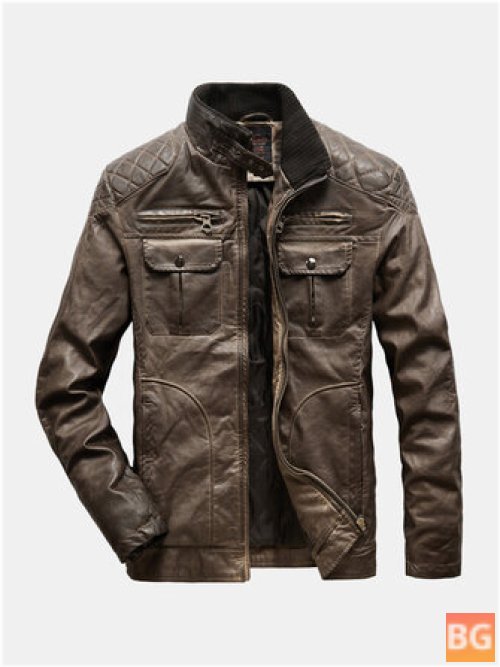 Washed PU Leather Jacket with a Men's Pocket