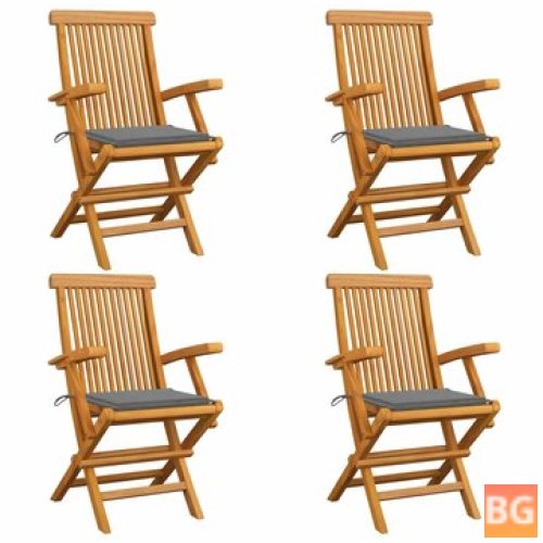 Teak Garden Chairs with Gray Cushions (4 pcs)
