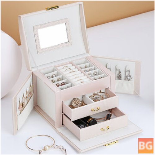 Large Capacity Jewelry Storage Box with Mirror Watch Organizer