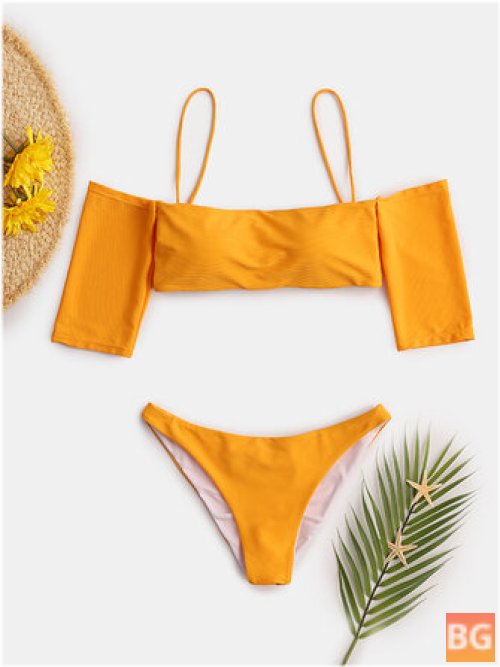 Short Sleeve Swimsuit Solid Color Bikini for Women