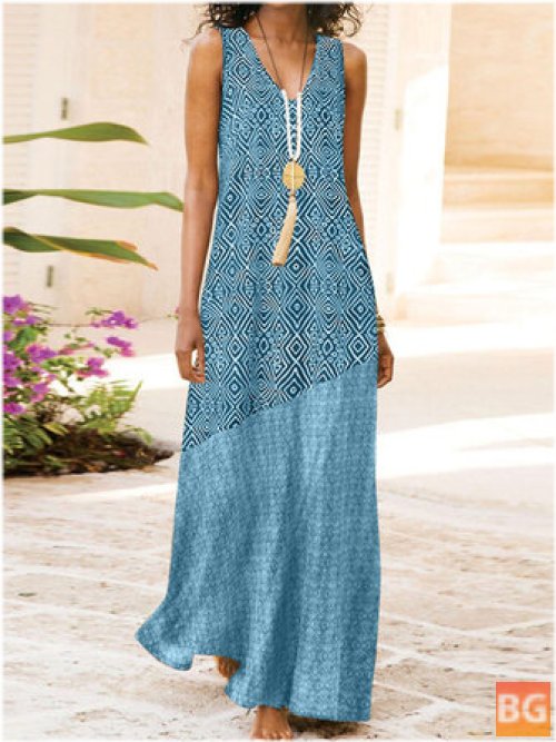 Maxi Dress with Pattern V Neck