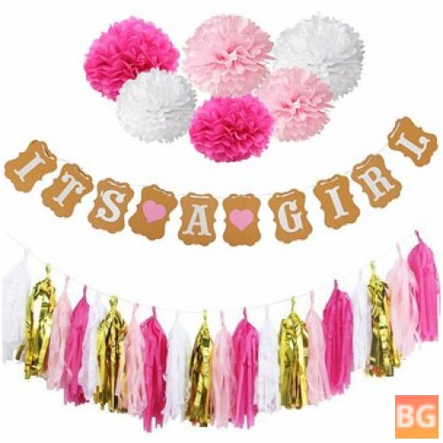 Baby Shower Banner with Tassels and Paper Pompom - Garland