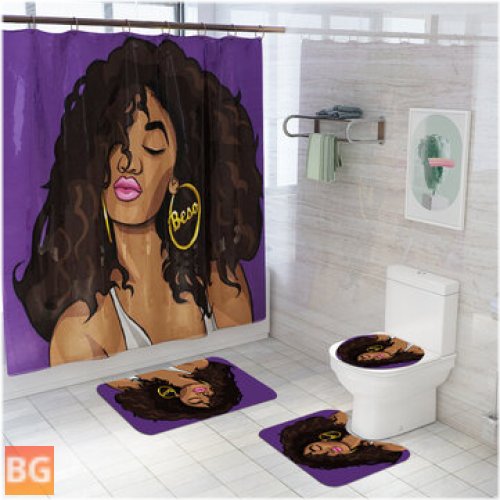 4Pcs Bathroom Set with Non-Slip Rug and Shower Curtain