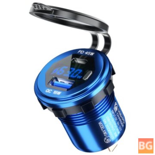 Car Charger Socket with LED Voltage/Power Display - 45W PD + 18W QC3.0