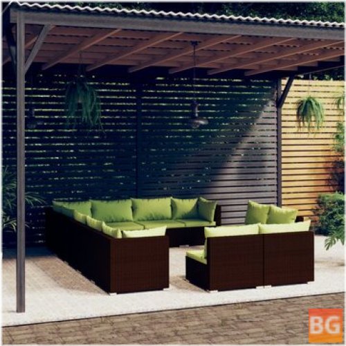 Lounge Set with Cushions and rattan Brown