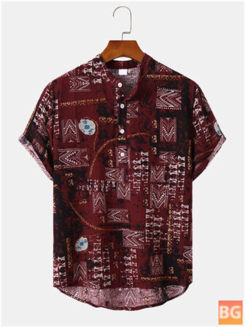 Short Sleeve Shirts with Vintage Print
