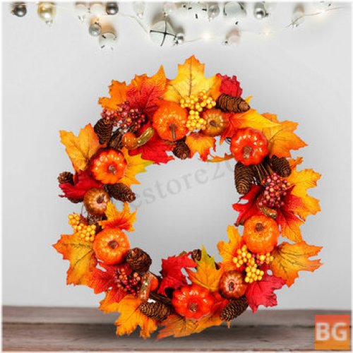 Wreath Garland with Maple Leaves and Pumpkin Leaves