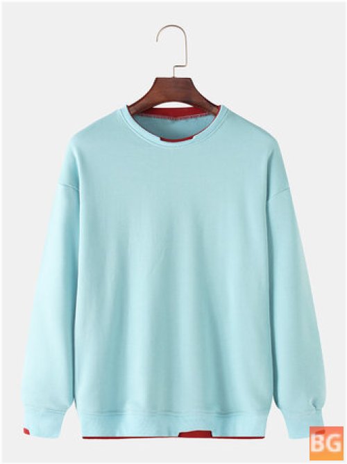 Cotton Solid Color Round Neck Pullover Sweatshirt
