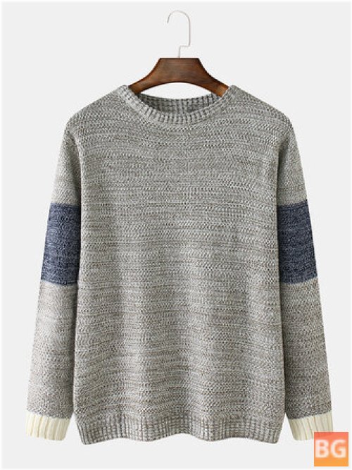 Vintage Long Sleeve Sweater with a Men's Color Block Pattern