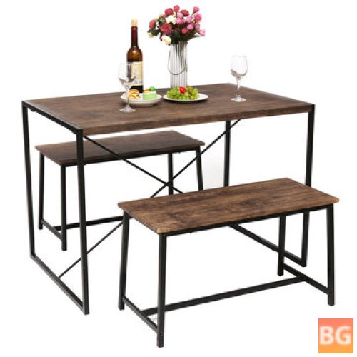 Home Furniture - Dining Table Set - Rectangular Table with 2 Benches