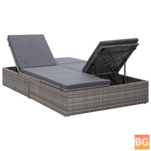 Sun Lounger with Cushion and Rattan Gray