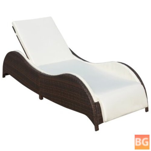 Sun Lounger with Cushion and Rattan Brown