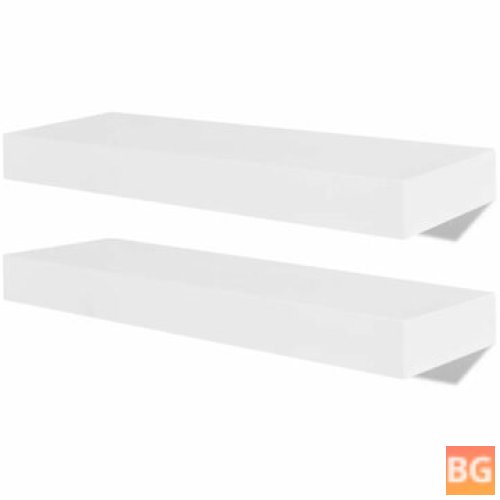 2 White MDF Floating Wall Display Shelves for Book/DVD Storage