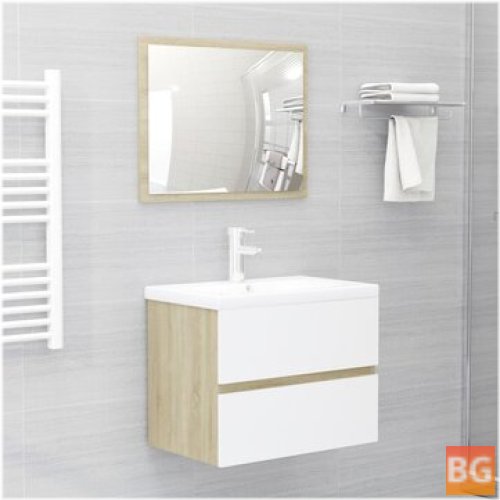 Set of 2 Bathroom Furniture - White and Sonoma Oak Chipboard