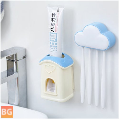 4 Toothbrush Holder Set with Squeezer - Wall Mount