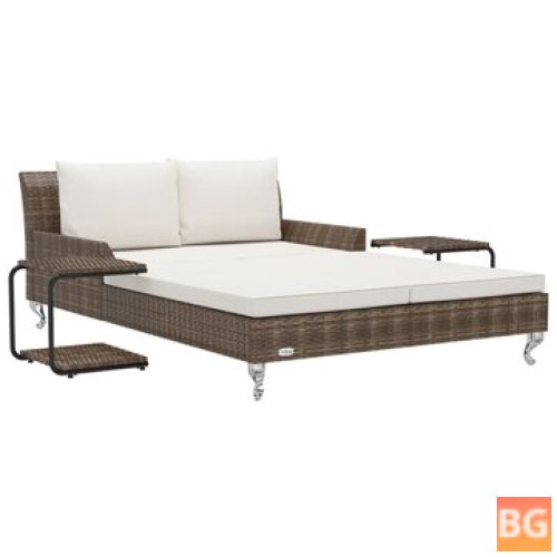 2-Person Garden Sun Bed with Cushions - Poly Rattan Brown