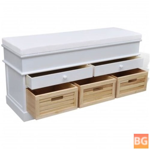 Storage bench with cushion, 2 drawers and 3 crates
