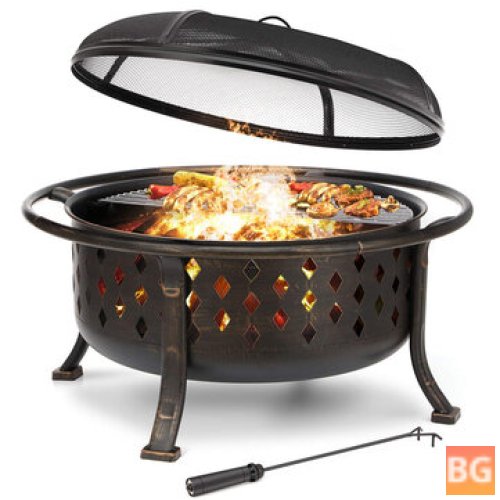Kingso 36 Inch Fire Pit - Bronze Round Steel Wood Burning Firepit