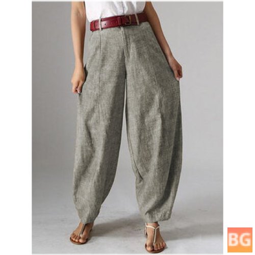 High Waist Button Harem Pants for Women with Pocket