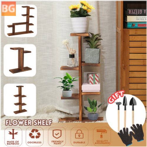 Multi-Tier Wooden Flower Stand for Outdoor Use