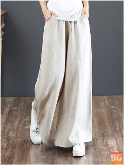 Women's Solid Color Elastic Waist Drawstring Pants With Pocket