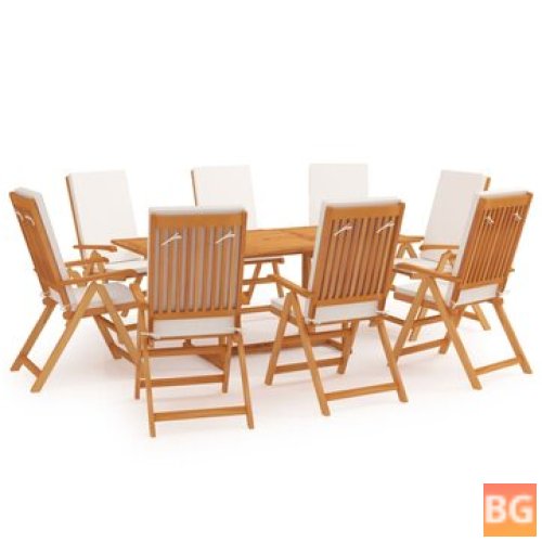 Set of 9 Teak Wood Dining Chairs with Cushions