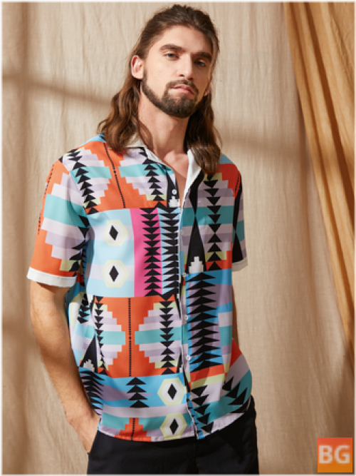 Geometric Print Men's Hawaii Style Casual Shirt