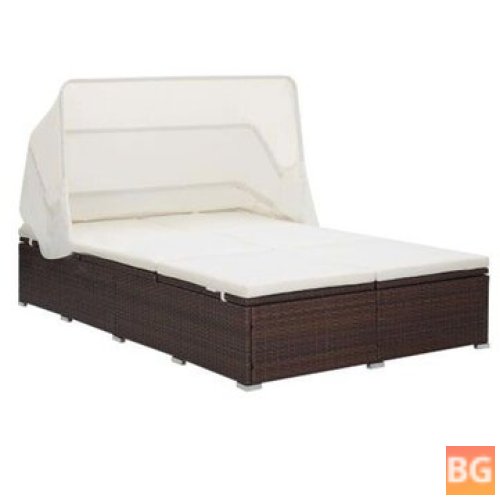 2-Person Sunbed with Cushion - Poly Rattan Brown