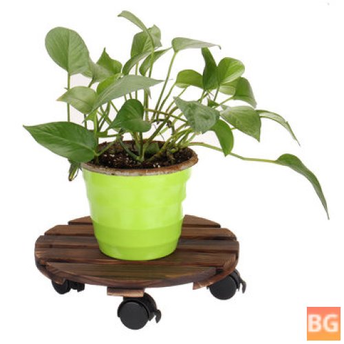 Round Wooden Plant Caddy for Potted Plant Stand