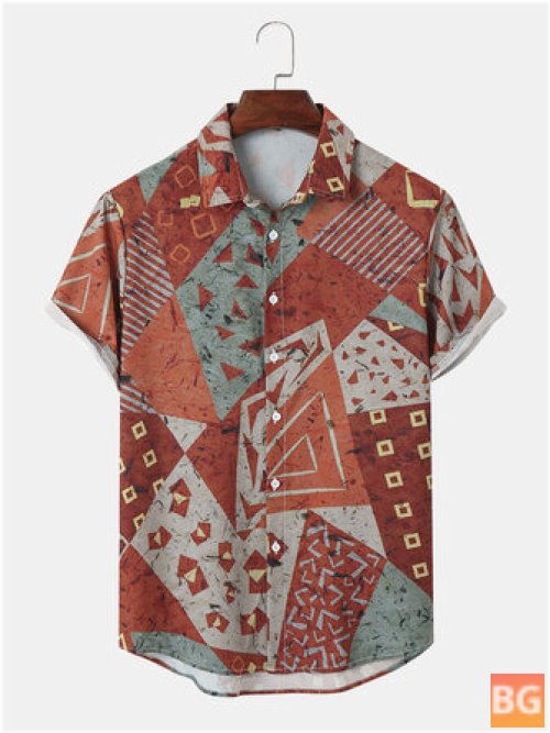 Short Sleeve Men's Shirts with Geometric Stitching