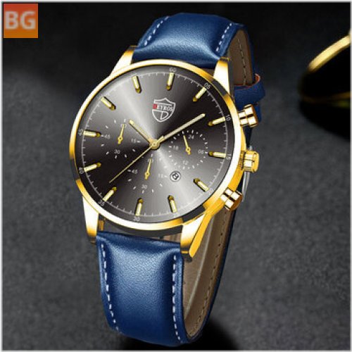 Stainless Steel Leather Men's Watch with Quartz Calendar