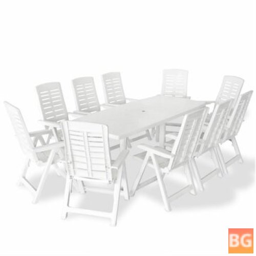 11-Piece White Plastic Outdoor Dining Set
