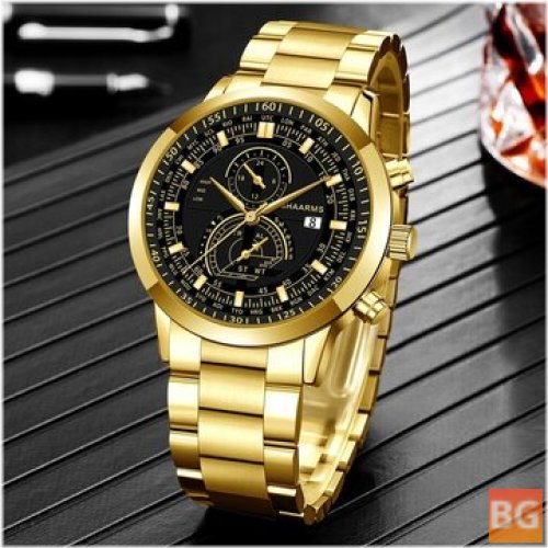 Stainless Steel Watch with Two-Eye Calendar - Elegant Alloy