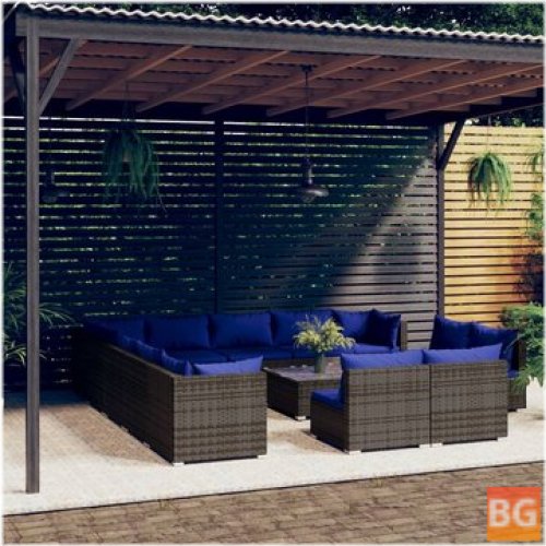 Lounge Set with Padded Rattan Cushions - Gray