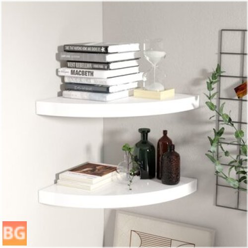 High Gloss White Floating Corner Shelves (2-Pack)