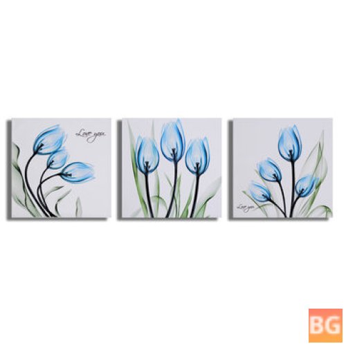 Blue Tulip Wall Mural Painting - 3Pcs