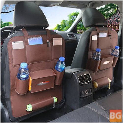 Leather Car Seat Back Storage Bag - Multi-Functional