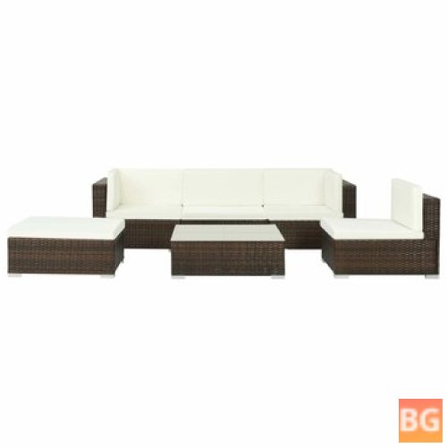 Garden Lounge Set with Cushions and Poly Rattan Brown