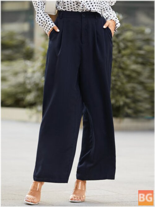 Women's High Waist Solid Color Casual Pants - Pants With Pocket