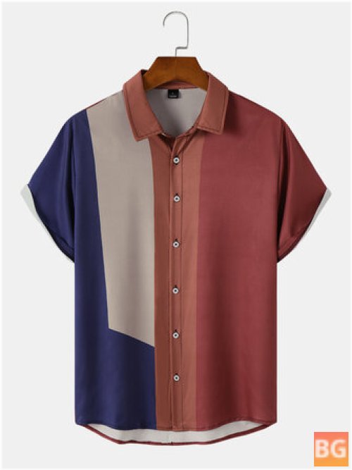 Color Block Short Sleeve Men's Shirt