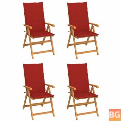 4-Piece Set of Garden Chairs with Red Cushions