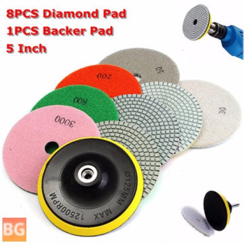 Diamond Polishing Pads with Backer Pad for Stone Surfaces (8pcs, 4in, 30-3000 Grit)