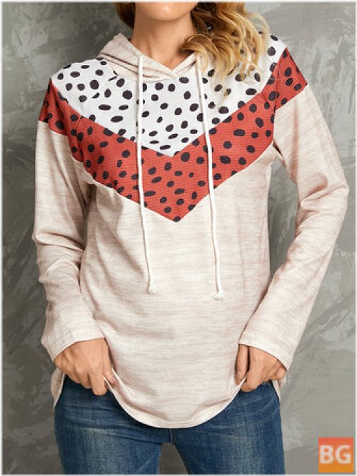 Casual Round Neck Hoodies With Polka Dots