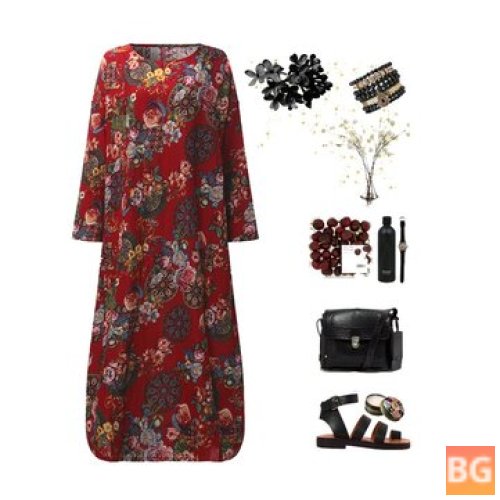 Long Sleeve Kaftan Floral Maxi Dress