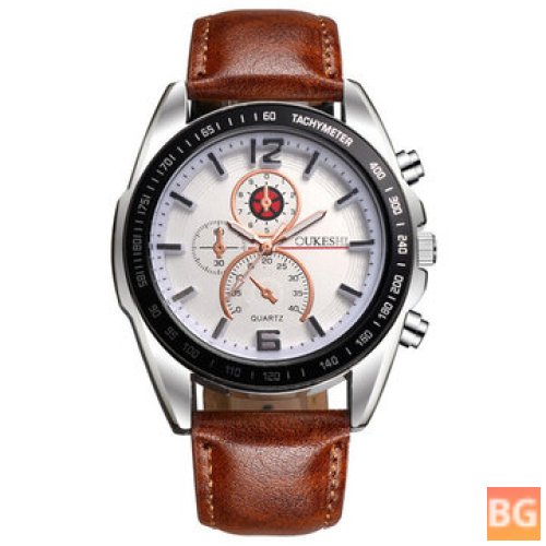 Business Style Men's Wristwatch with Three Dials and Leather Strap