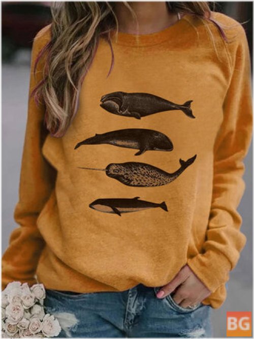 Women's Fish Print Round Neck T-Shirts