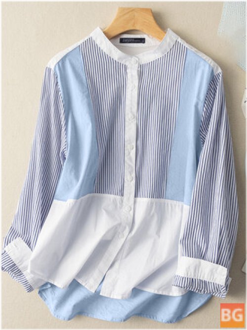 Long Sleeve Blouse with Contrast Stripe