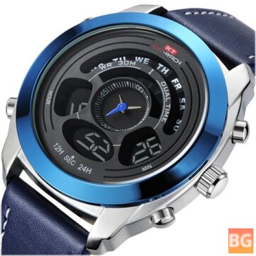 KAT-WACH 731 Fashion Sport Men's Digital Watch - Date Week Month Display Chronograph Leather Strap LED Dual Display Watch