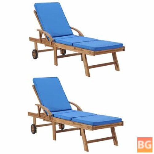 Sun Loungers with Cushions - 2 pcs Solid Teak Wood Blue
