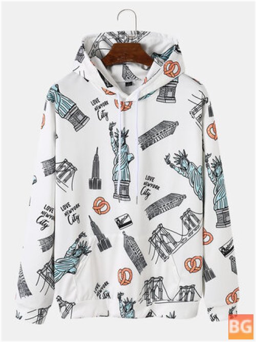 Long Sleeve Casual Hooded Sweatshirt with Men's Landscape Pattern